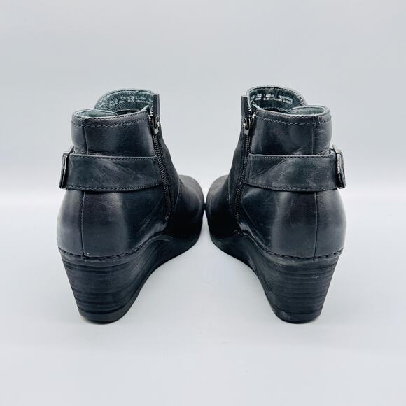 Dansko Shoes Womens 7.5 Black Leather Booties Shirley Wedge Ankle Buckle Zip - Picture 7 of 12
